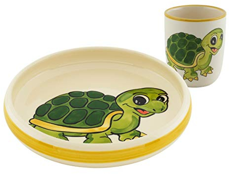 Kuhn Rikon 39553 Juego de Tortuga Infantil, cerámica, Plato, Taza, Porcelana