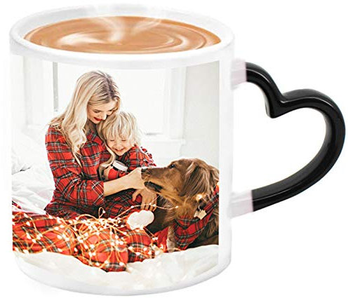 LA HUATE Magic Custom Photo Color Changing Coffee Mug Personalized Ceramic Hot Heat Sensitive Teacup, Add Your Photo, Festival Gift, 11oz, Black