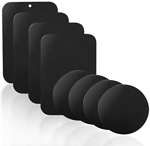 YGKJ 3M Adhesive Metal Plate, 8 Packs Universal Thin Metal Plates Replacement Accessory Kits for Magnetic Car Phone Holder (4 Round and 4 Rectangle) (Dark Black)