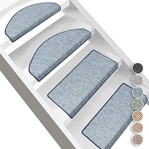 Floordirekt Stufenmatten Sabang | Halbrund oder Eckig | Sisaloptik | Treppenmatten in 7 Farben | Strapazierfähig & langlebig | Stufenteppich für Innen (Blau, Eckig 65 x 23,5 cm)