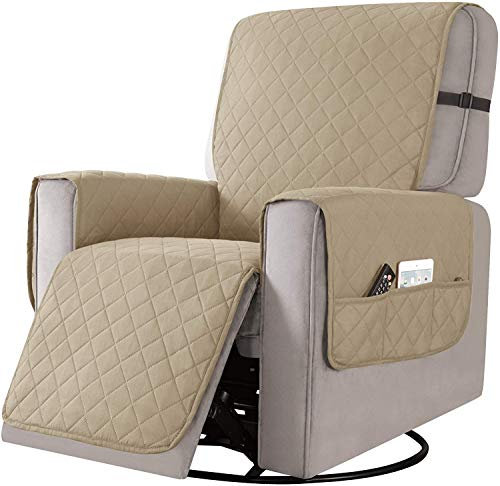 LINFKY Recliner Sofa Schonbezug Wende-Sofabezug Couchbezug Möbelschutz Mit Elastischen Trägern Im Wohnzimmer Rutschfester Waschbarer Couchstuhl Für Haustiere (Sand,28 Recliner)