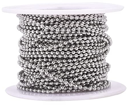 Cheriswelry 10 m Kugelkette 2 mm Edelstahl Jalousie Perlenverlängerung mit Spule für Schmuck Halskette Armband Herstellung