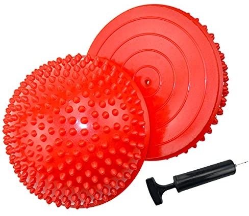 2er-Set Therapie Balance Igel mit Luftpumpe, Balance-Igel Set, Fitness Halbkugel Trittstein Gymnastik Yoga Balance-Kugel für Kinder & Erwachsene, Versch Balanceübungen (Rot)