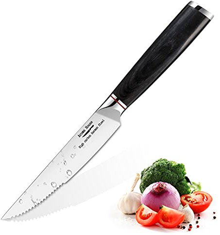 Aroma House Steakmesser 3,8 Zoll Deutscher kohlenstoffreicher Edelstahl Ultrascharfes Fleischmesser Steakbesteck mit ergonomischem Griff