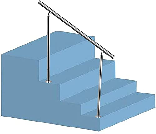 LWG Geländer Handlauf Edelstahl-Optik mit verstellbaren 2 Pfosten Schrauben inklusive Komplettset Bodenmontage für Außentreppen