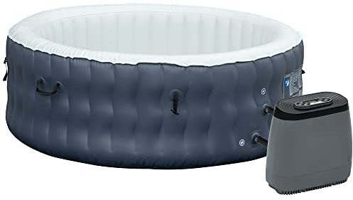 Outsunny Spa Gonflable Rond - 950 litres 108 Jets de Massage - 4/6 Personnes avec bâche, 2 Cartouches filtrantes - Liner PVC Blanc Bleu