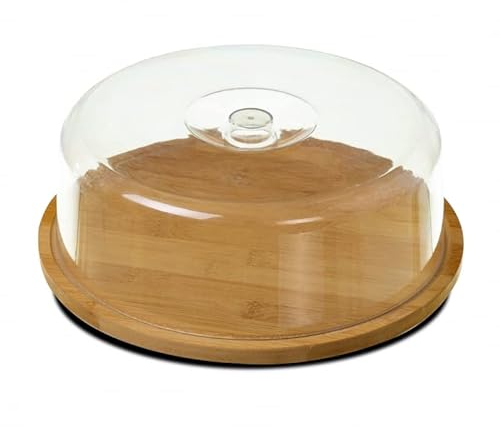 D,casa - Bandeja Quesera de bambú Redonda con Tapa metacrilato de 28 cm para Servir Aperitivos (Redonda)