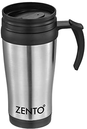 ZENTO Stainless Steel Travel Mug–450ml for Coffee, Tea or Water, BPA-Free, Reusable, Leak-Proof Drinking Mug, Iced Coffee Mug, Multi-Purpose Use (Chrome)