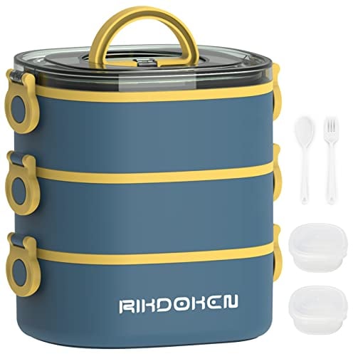 Boîte à déjeuner, récipients empilables à 3 couches, boîte à bento étanche de grande capacité de 2800 ml avec cuillère, fourchette et boîtes à sauce, passe au micro-ondes pour enfants et adultes