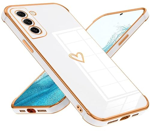 Keteen Handyhülle für Samsung Galaxy S22 Hülle Cute Herz Muster Mädchen Galvanisierte Kameraschutz Weich TPU Silikon Schutzhülle Ultra Dünn Case Stoßfeste Hülle für Samsung Galaxy S22, Weiß