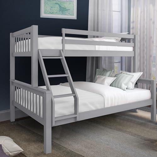 Blisswood Triple Bunk Bed, 4ft6 Double & 3ft Single Wooden Bunk Beds Solid Pine Wood Frame Wooden Bunk Beds With Ladder Triple Sleeper Kids Bunk Bed (Grey, L198cm x W143cm x H146)