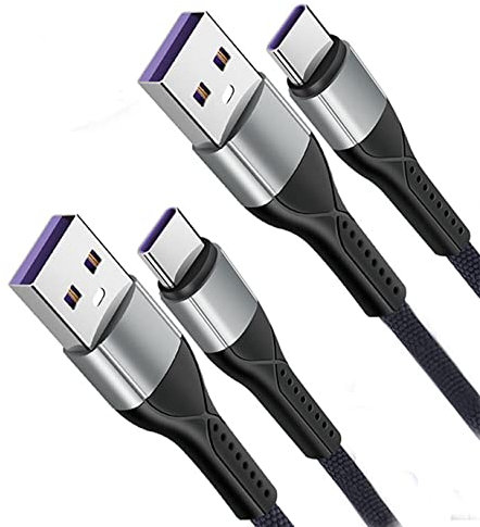 Zazalon 2Pack 1M 3A Fast USB A to USB C Cable, Nylon Braided, Compatible with Samsung Galaxy S22 S21 S20 S10 S9 S8 Plus Huawei P30 P20 P10 and More, Grey