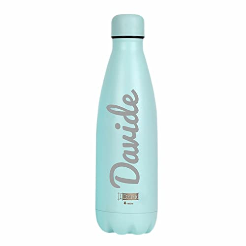 I-Drink Borraccia 750 ml Termica Acciaio Bottles IDRINK INCISIONE INCLUSA (750 ml) - Personalizzazione con testo a tua scelta (Azzurra)