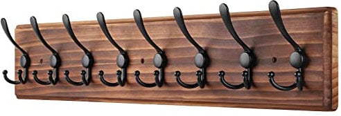 PHINGEER Wall Mounted Coat Hooks, Wooden Heavy Duty Coat Rack for Wall,8 Triple Coat Hanger Hooks for Hanging Coats,Jacket,Hat,Clothes,Brown (Brown, 8 Hooks)