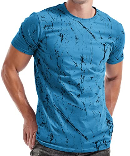 RONOMO Men's T-Shirt Short Sleeve Crew Neck Active Printed Tee - 95% Cotton 5% Spandex, Medium Stretch, Soft Breathable Casual Top (SH Blue M)