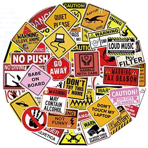 Adkumil 50 pcs Funny Warning Sign Stickers Waterproof Vinyl Stickers for Laptop Water Bottle,Sign stickers decoration supplies for family to stay at home and outdoor