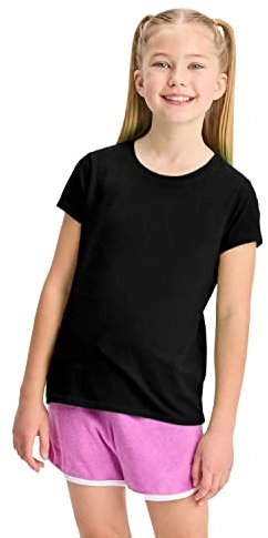 Style Lockers® Girls Short Sleeve T-Shirt - 100% Cotton Kids Plain Round Neck Basic Top - Children PE School Active Tees Shirts (Black, 11-12 Years)