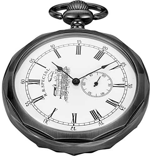 Whodoit Uncovered Herren Mechanische Taschenuhr mit Kette, Unbedecktes römisches Design Zifferblatt Kette Mechanische Taschenuhren für Männer, MW158, Mechanisch