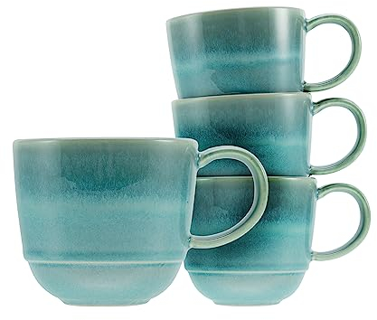 CreaTable, 21513, Serie Yuki, 4-teiliges Geschirrset, Kaffeebecherset aus Steinzeug, spülmaschinen- und mikrowellengeeignet, Made in Portugal