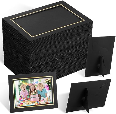 Tenceur 100 Pcs Paper Picture Frames Bulk with Easel 4 x 6 Inch Cardboard Standing Paper Photo Tabletop Wall Frames with Gold Lining DIY Craft Display Graduation(Black)
