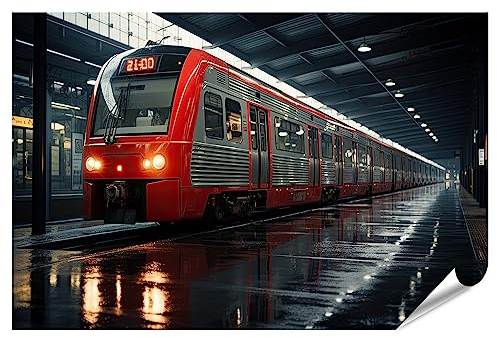 islandburner XXL Bild Poster Roter Zug im Bahnhof Premium Bilder Fotodruck JCKS-PKL