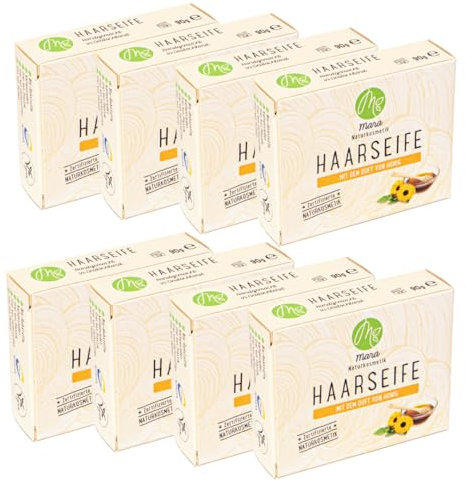 Mara Naturkosmetik - Feste Haarseife Honig– Pflegende Wellness Reinigung ohne Palmöl für Frauen und Männer – Naturseife - Nachhaltig, vegan, bio, umweltfreundlich, handgemacht und zertifiziert 8x90g
