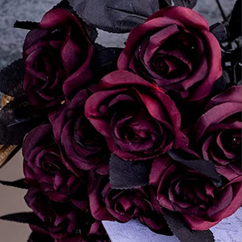 OUKEYI Künstliche Rosen, kein Verblassen, schwarze Rosen, einzelner Stiel, künstliche Seidenblumen, realistische Blütenflora für Heimwerker, Zuhause, Büro, Party, Dekoration, Brautstrauß,