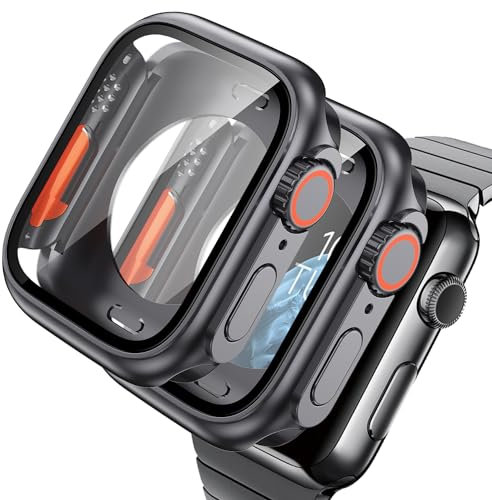 AOKUTDA 2 Stück Hülle Kompatibel Apple Watch SE/6/5/4 40mm (Sieht Aus wie Ultra und Ultra2) für Apple Watch 40mm 360° Rundum iWatch Glas Schutzhülle+Heckdeckel+Oberfläche Krone,Original Black