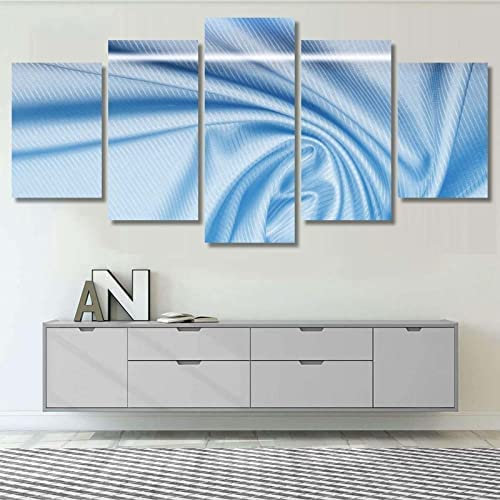 Impresiones En Lienzo Obra De Arte 5 Paneles Pintura En Lienzo Impresión En Hd Arte De Pared 5 Piezas Cuadros En Lienzo 5 Piezas Arte De Pared En Lienzo Tela De Seda Con Textura Azul (Xxl / -7Q7H+O0X