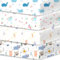 Bimocosy Spannbettlaken 70x140cm, 4er Set für Babybett & Kinderbett, Weiche Mikrofaser, Atmungsaktiv & Oeko-TEX Zertifiziert, Waschbar, Wal/Einhorn/Häschen/Bär