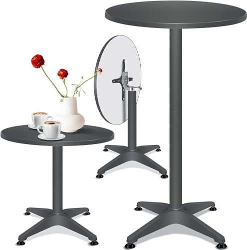 KESSER® - 2in1 Table Haute de Bistrot avec Housse en Aluminium INOX | Réglable en Hauteur | Pour Fête et Réception | In & Outdoor | 4 Pieds, Ø 60 cm, Anthracite, 1er Set