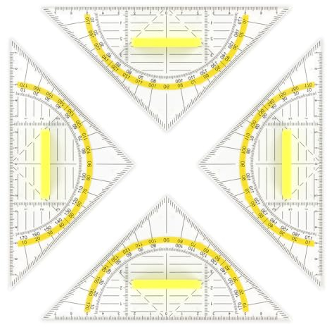 Behircuh 4 Pezzi Squadra Goniometro con Manico, 14 cm Squadra Geometrica Plastica, Triangolo Geometrico Trasparente