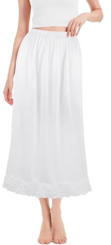 ACWOO Jupon Femme Longue avec Dentelle, Sous Robe, Fond de Jupe, Lingerie Sous-vêtement pour Mariage Fille, 85cm