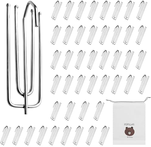 45 Pack Pinch Pleat Curtain Hooks, Stainless Steel Header Tape Pins, Heavy Duty Metal Curtain Hooks for Window Door Bathroom for Pencil Pleat Curtains, curtain four-claw hooks(Silver)