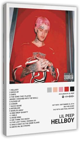 AmAzwi Lil Peep Hellboy Poster auf Leinwand, Schlafzimmer-Dekor, Sportlandschaft, Büro, Raumdekoration, Geschenkrahmen: 60 x 90 cm