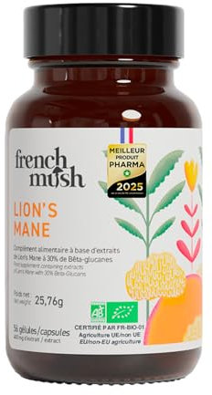 Lions Mane Champignon Bio 8000 mg - 56 Gélules Vegan pour le Cerveau, Bien-Être, Stabilité Humeur - 1 à 2 Gélules/Jour - Extrait Crinière de Lion Riche en Molécules Bioactives - Cultivés en France