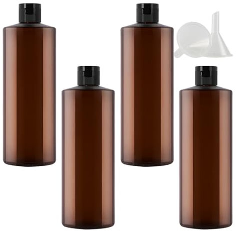 PQPAUTY 4 Pezzi 500ml flaconi vuoti da Marrone in plastica da viaggio bottiglia di lozione con Tappo Flip Top Nero, ricaricabili, per lozione e shampoo Cosmetica Bottiglie Flaconi