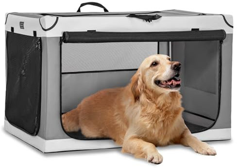 Petsfit Hundebox faltbar für große Hunde, Hundebox für Zuhause Zimmerkennel Hund Verstellbares Design Transportbox Hund, Reißfeste Netzfenster (L, Lichtgrau)