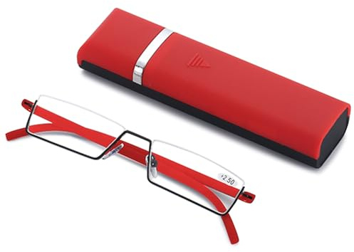ABETOS Lesebrille Schmal Herren Damen Ultraleichte TR90 Halbrand Blaulichtfilter Sehhilfe Lesehilfe Kompakt Rechteckig Lesebrillen mit Etui