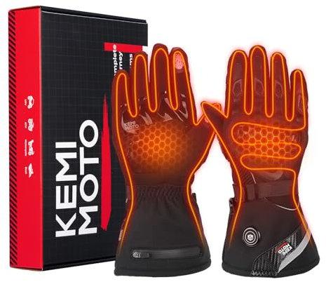 KEMIMOTO Beheizbare Motorradhandschuhe, Beheizte Handschuhe Touchsreen, Verschleißfeste Handschuhe mit Kohlefaserschale, Elektrisch Winter Thermohandschuhe für Motorradfahren, Skifahren, Roller