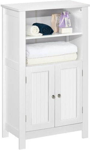 Shally Dogan Mobile da Bagno Autoportante, Armadietto con 2 Ante e 2 Ripiani Esterni, Armadio da Terra Multiuso, Mobiletto Multiuso per Soggiorno, Cucina, Ufficio, 50 x 30 x 92.5 cm