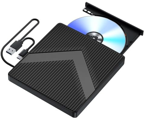 FSDJIMBB Lecteur CD DVD Externe pour PC, USB 3.0 et Type-C CD/DVD +/-RW Graveur Enregistreur, Mince Graveur DVD Externe pour PC Laptop Desktops iMac Macbook Windows 11/10/8/7/XP/Vista/Linux/Mac OS