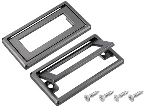 sourcing map 2 Pcs Flush Pull Handle, 2.5 Inch Hole Center Hidden Recessed Furniture Grip Cabinets Door Square Pull Ring Handles with Screws for Drawers Cupboard, 3.3 Inch Length, Gray