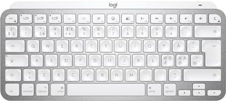 Logitech MX Keys Mini for Mac - kabellose Tastatur, Bluetooth, Tasten Hintergrundbeleuchtung, kompatibel mit MacBook Pro, MacBook Air, iMac, iPad, Skandinavisch QWERTY-Layout - Pale Gray [Bulk]