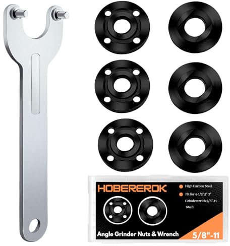 HOBEREROK 7PCS Angle Grinder Nut Angle Grinder Wrench Grinder Flange Nut 5/8-11 Compatible with Makita Dewalt Bosch Ryobi Milwaukee Metabo angle grinder attachments