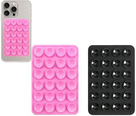 2PCS Silicone Suction Phone Case Adhesive Mount,Leeneen 2.2″ x 3.2″Hands-Free,Strong Grip Holder for Selfies and Videos,Durable,Easy to Use,For All Phone (Black Pink)