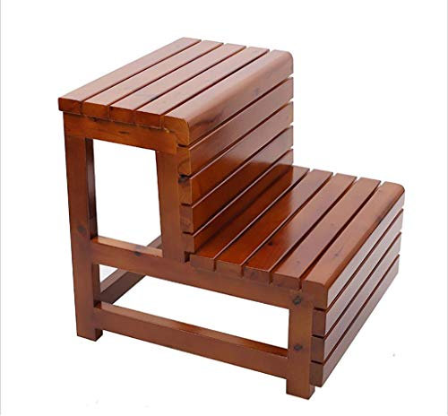 Solid Wood Bathroom Stool with Double Layer Step Bench for Bathtub Foot Pedal Waterproof Non Slip Corrosion Protection (Color: B)