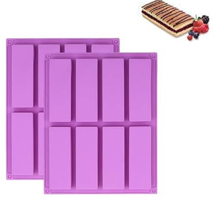 Stampi per Cioccolato,2 Pezzi Stampo Rettangolare in Silicone con 8 cavità Stampo Silicone Stampo per Barrette di Cioccolato per Preparazione Barrette Energetiche ai Cereali,Torrone,Cioccolato