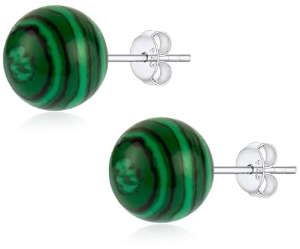 8mm Natürliche Malachit Ohrstecker für Frauen Mädchen, Grün Runden Edelstein Kugel Perle Ohrringe Hypoallergen 925er Silber Schmuck Geschenk für Geburtstag Schulabschluss