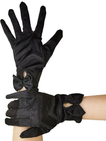 VONJUMA 1 Par Guantes Cortos De Satén Con Lazos Para Mujer Guantes De Boda Para Novias Guantes De Fiesta Vintage Para Damas Guantes Elegantes Disfraces Vintage De Los Años 20 Accesorios Para Carnaval